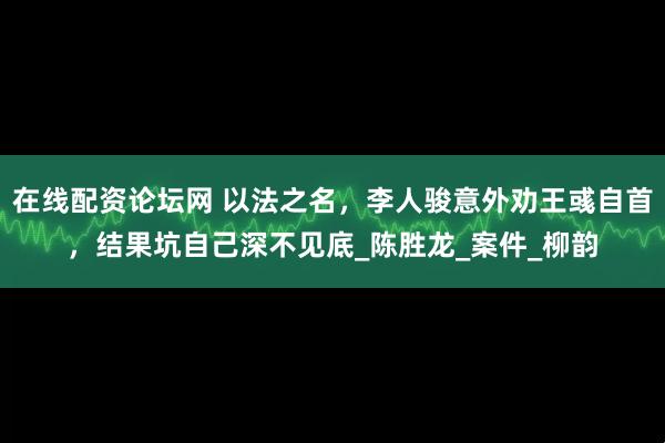 在线配资论坛网 以法之名，李人骏意外劝王彧自首，结果坑自己深不见底_陈胜龙_案件_柳韵